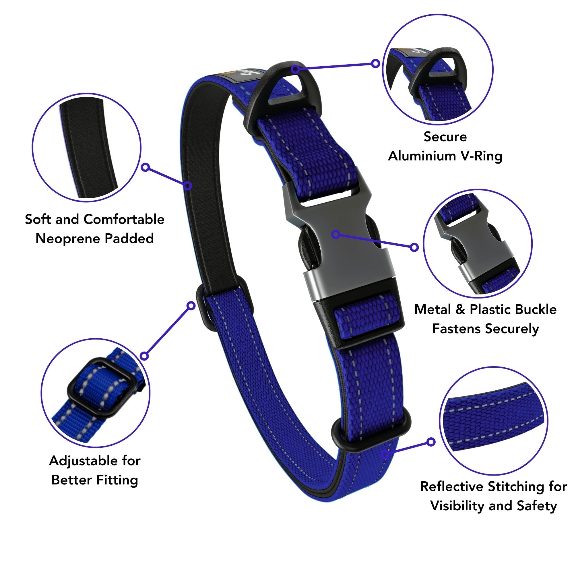 Neoprene Padded Dog Collar - Nautical Navy Blue - Sweetie