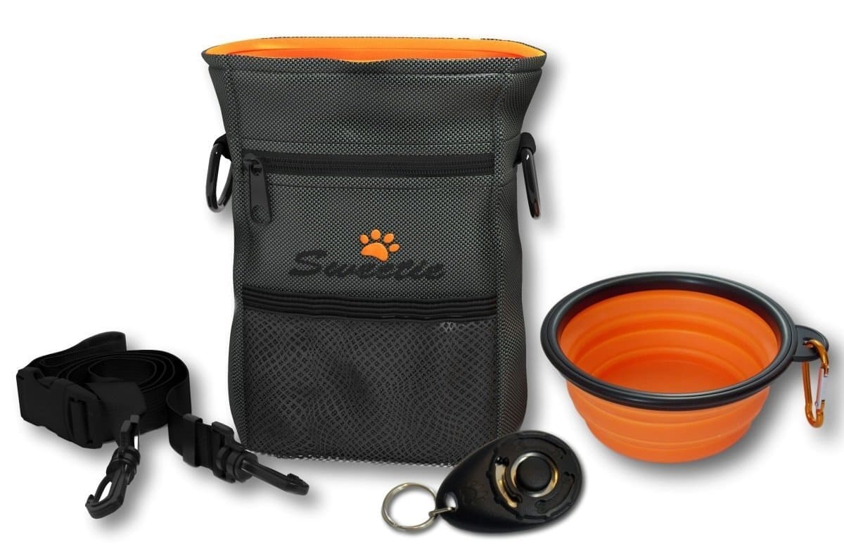 Premium Dog Treat Pouch Bag for Walking & Training, with Poop Bag Holder, Collapsible Bowl & Free Clicker - Perfect Puppy Kit - Sweetie