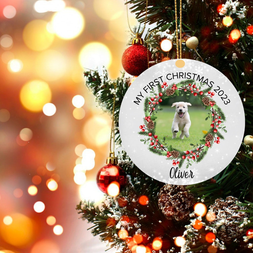 Personalised Photo First Dog Christmas / Merry Christmas Ornament