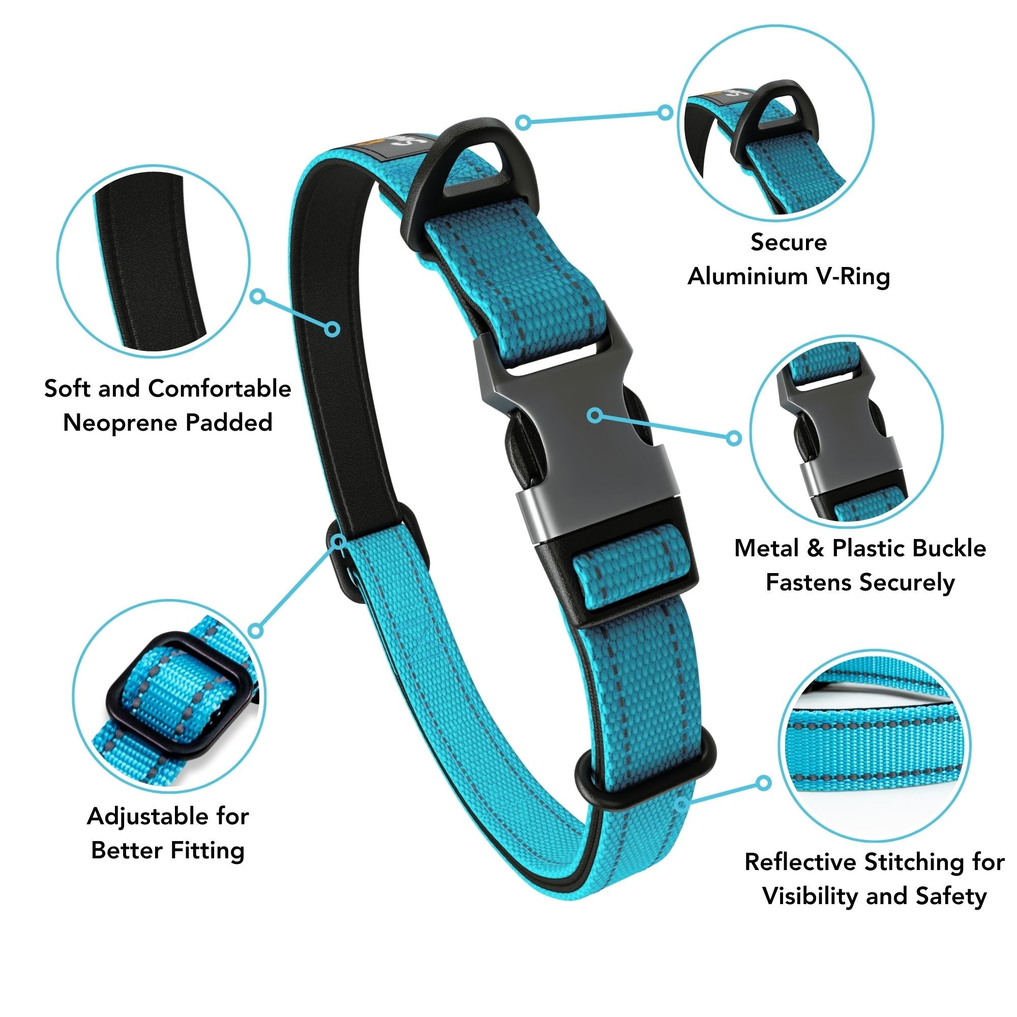 Neoprene Padded Dog Collar - Blue - Sweetie