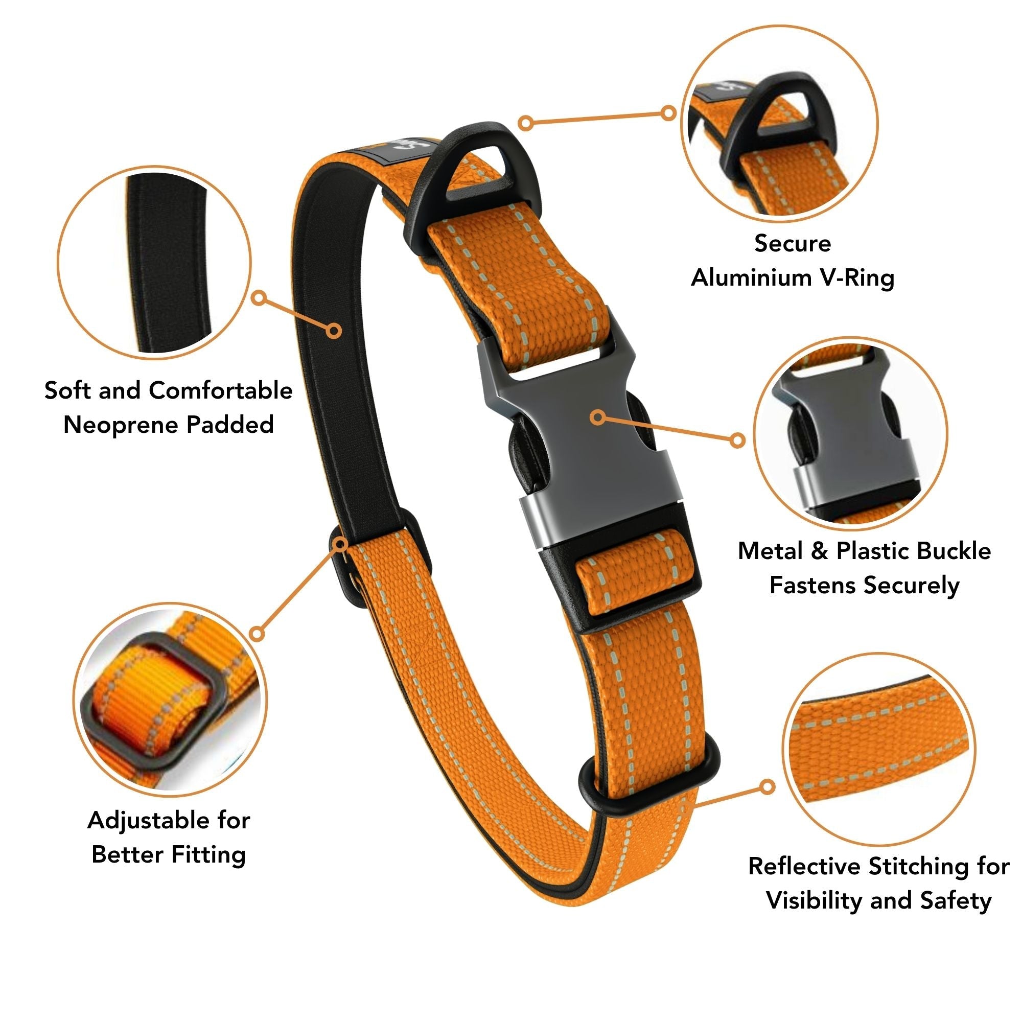 Neoprene Padded Dog Collar - Orange - Sweetie