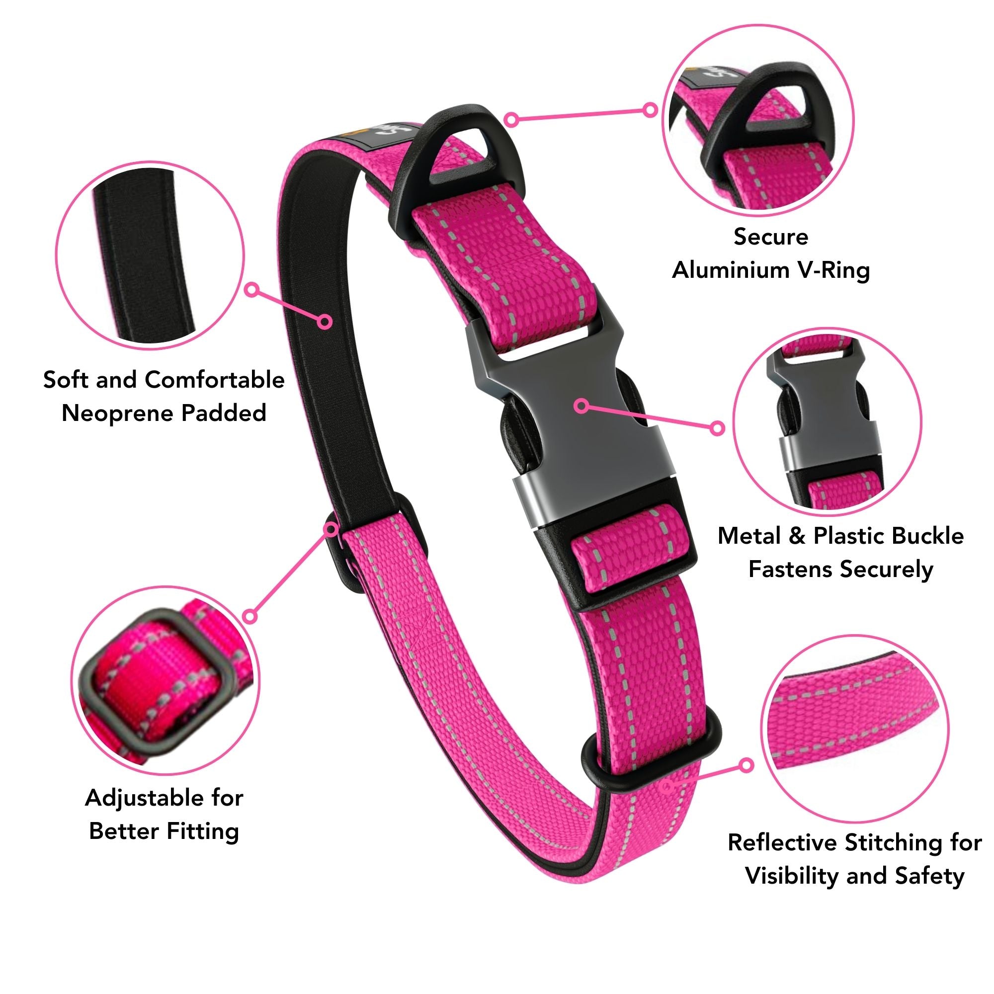 Neoprene Padded Dog Collar - Pink - Sweetie