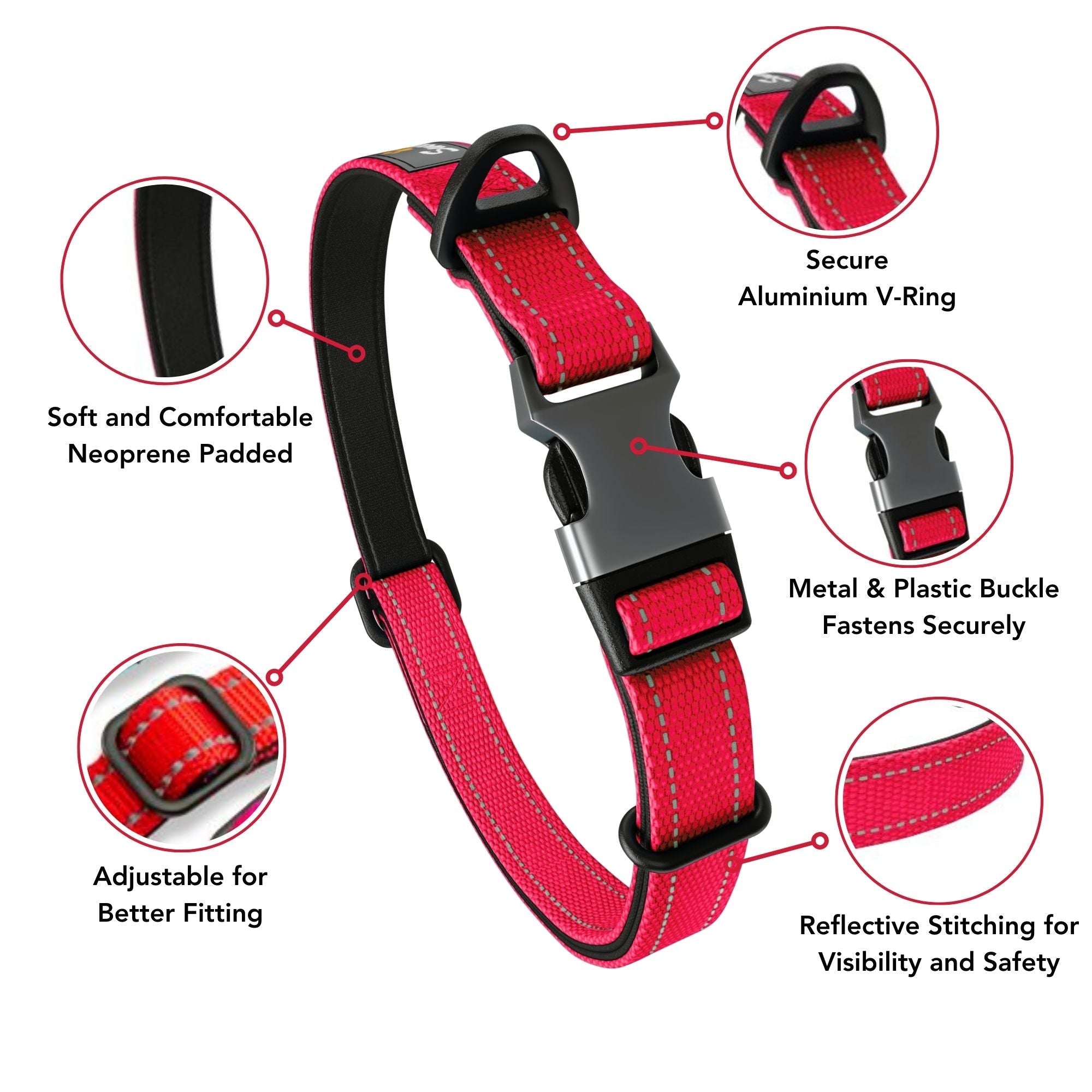 Neoprene Padded Dog Collar - Red - Sweetie