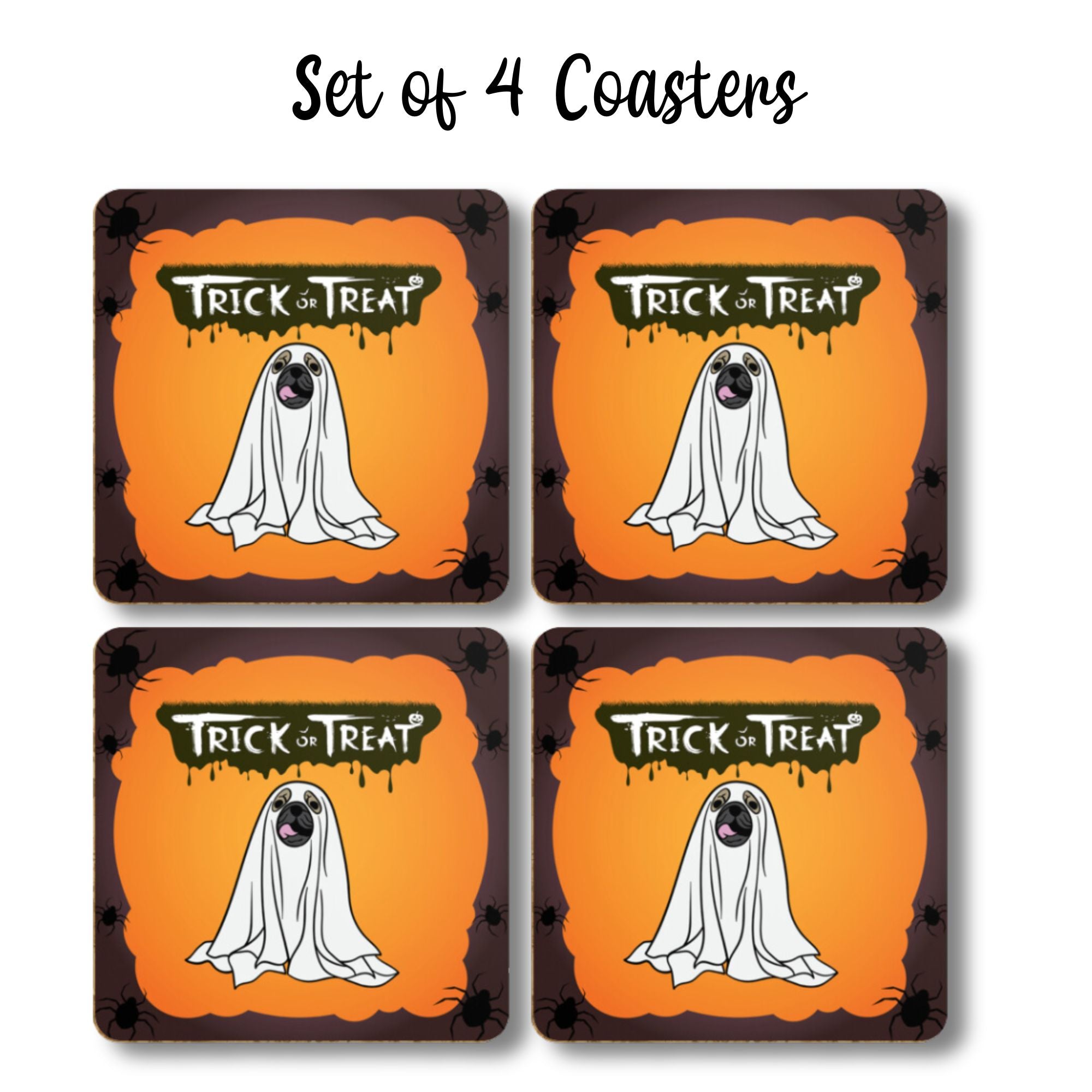 Ghostly Pup Trick or Treat Halloween Coasters, Set of 4 - Sweetie