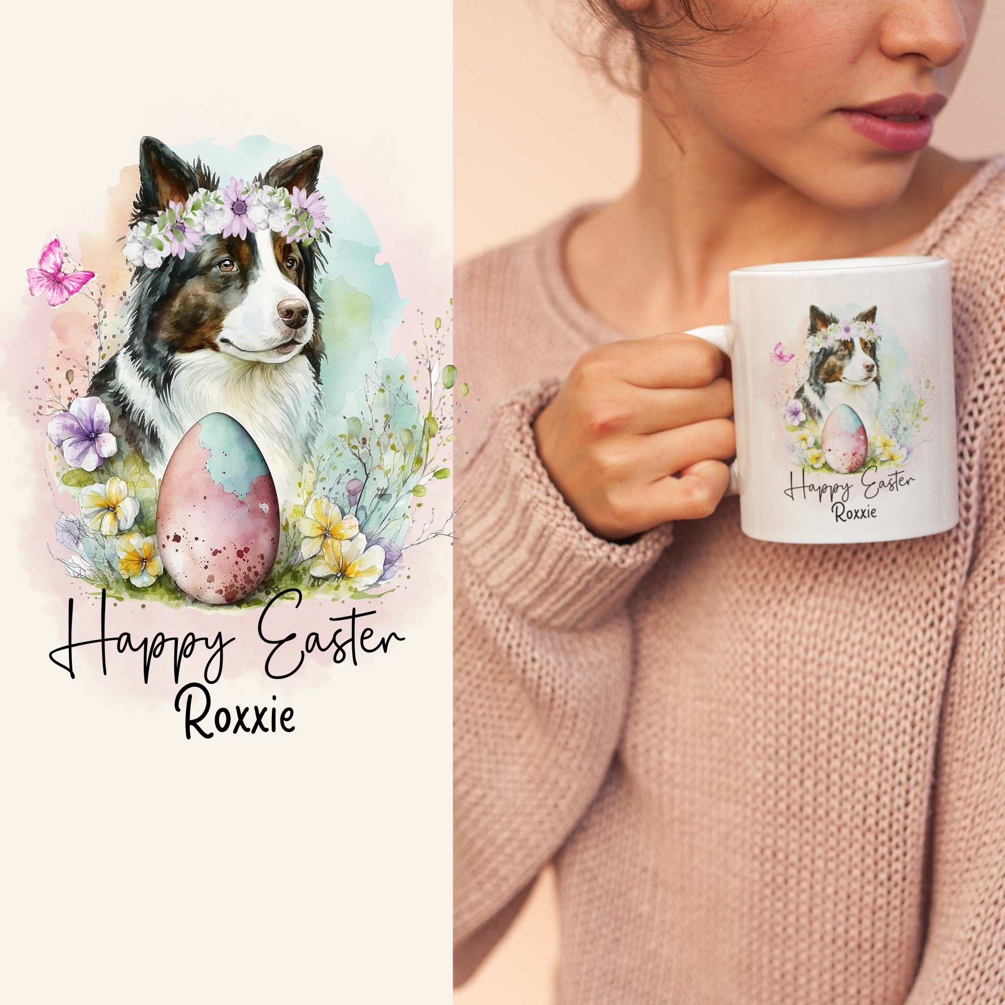 Happy Easter Personalised Border Collie Mug - Sweetie