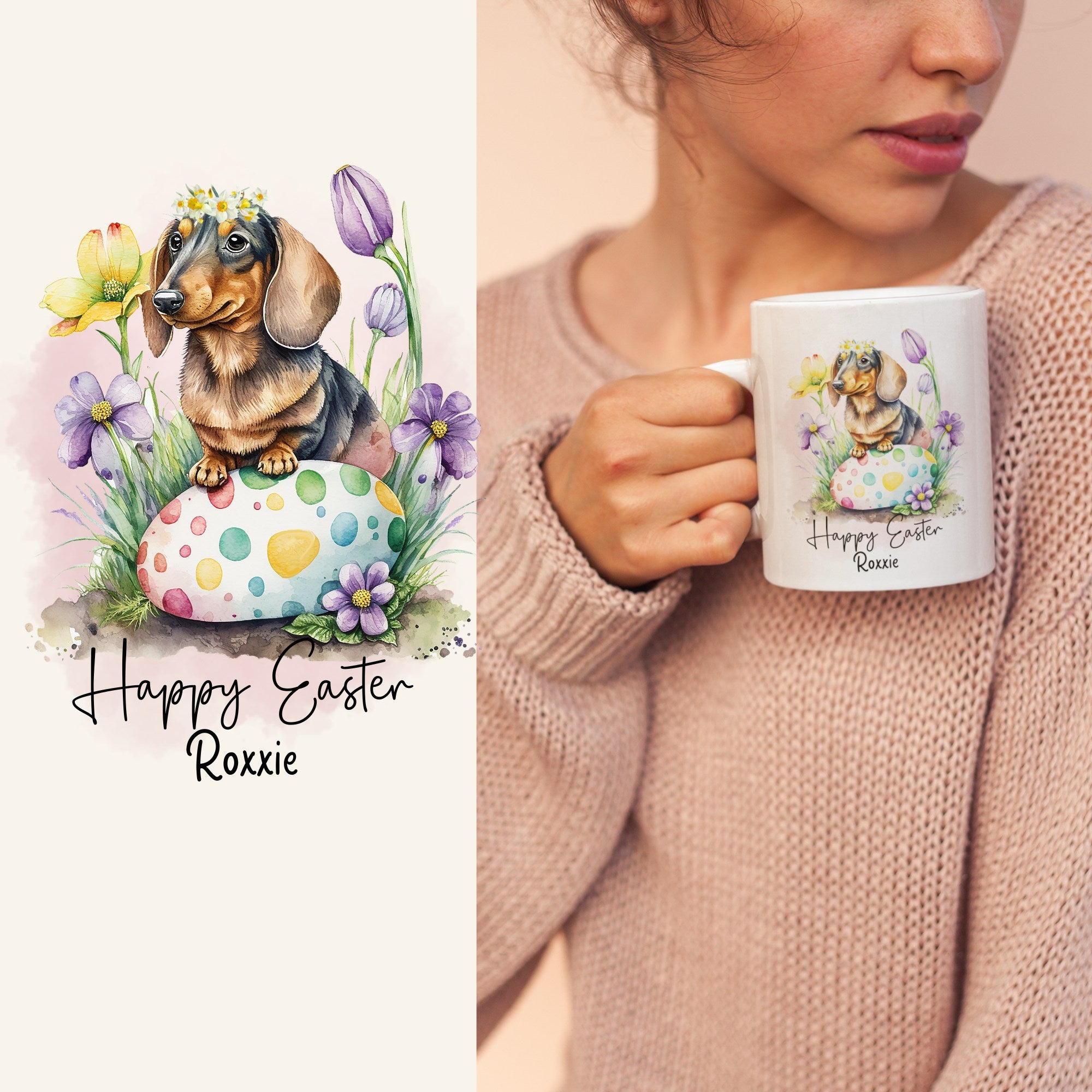 Happy Easter Personalised Dachshund Mug - Sweetie