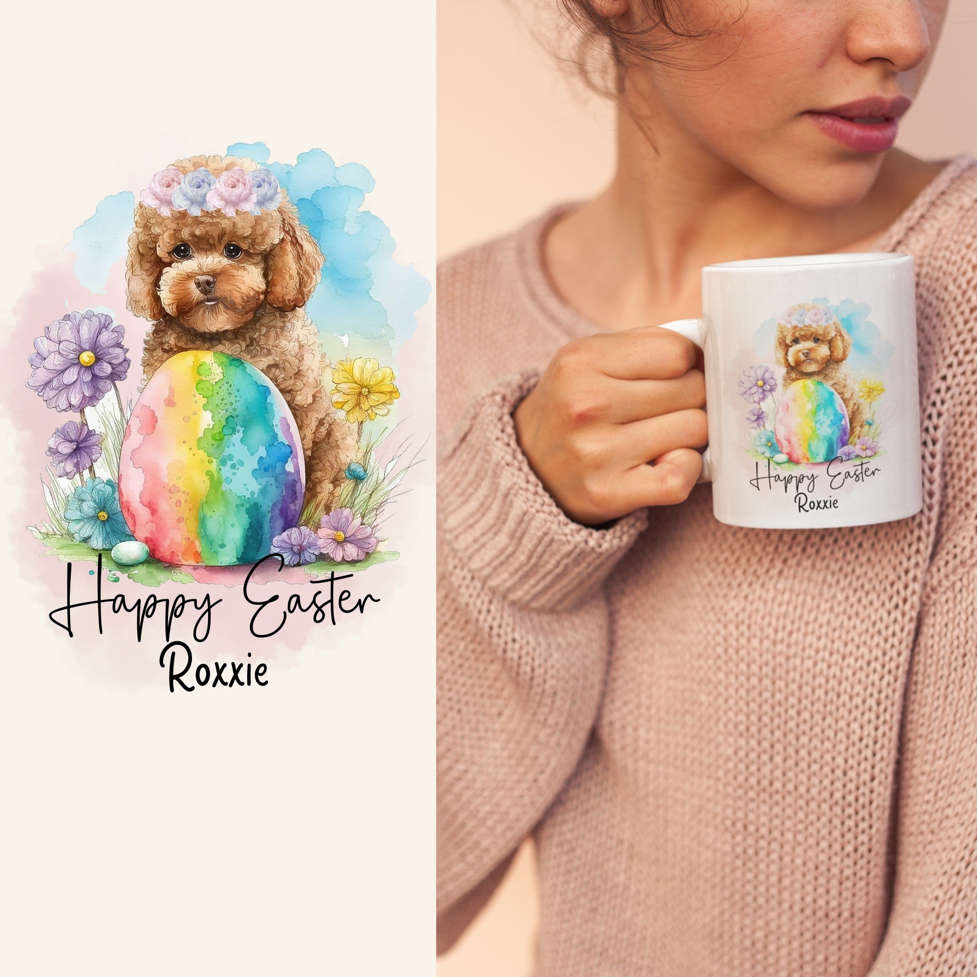 Happy Easter Personalised Poodle Mug - Sweetie