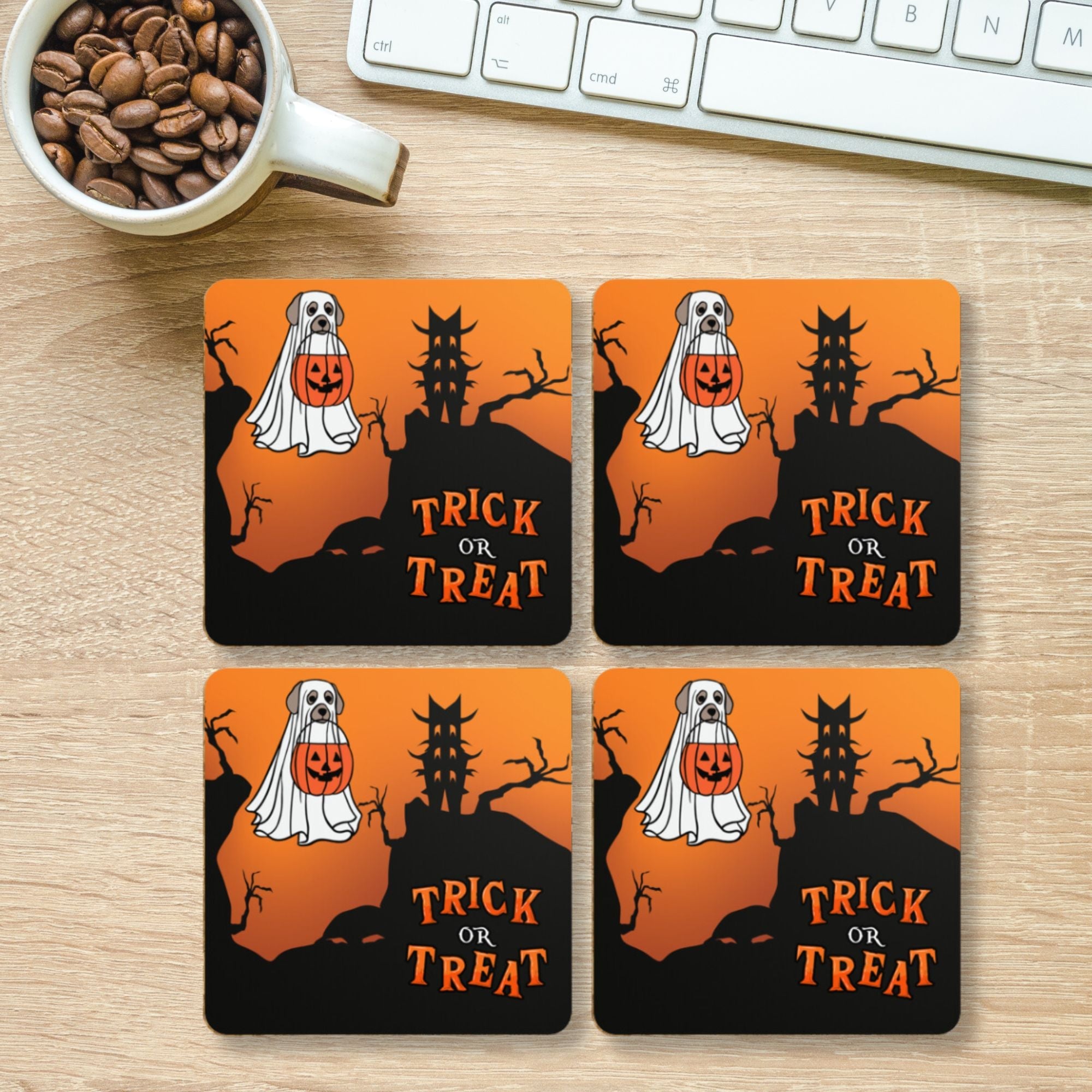 Haunted Howl Trick or Treat Halloween Coasters, Set of 4 - Sweetie