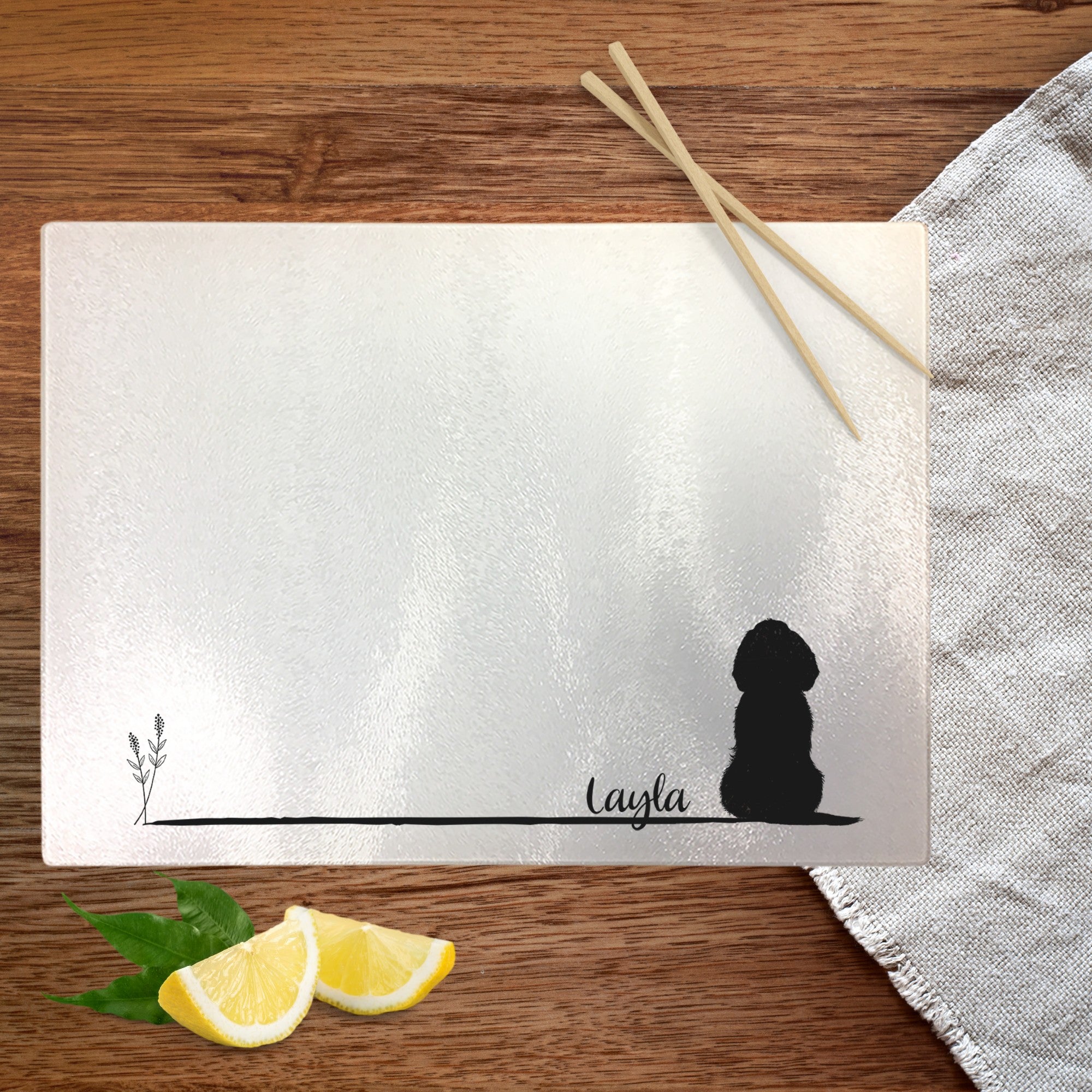 Personalised Chopping Board Sitting Dog - Sweetie