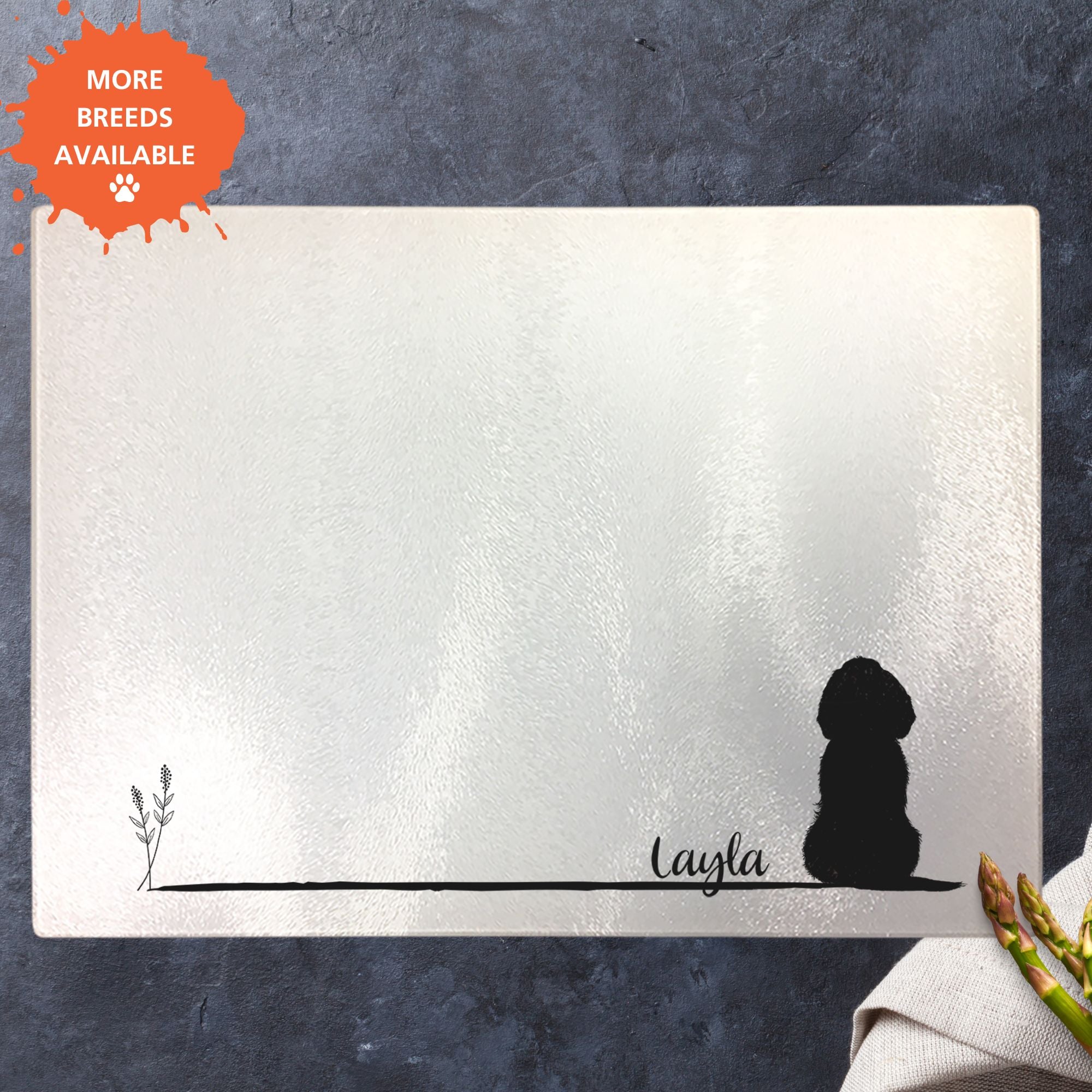 Personalised Chopping Board Sitting Dog - Sweetie