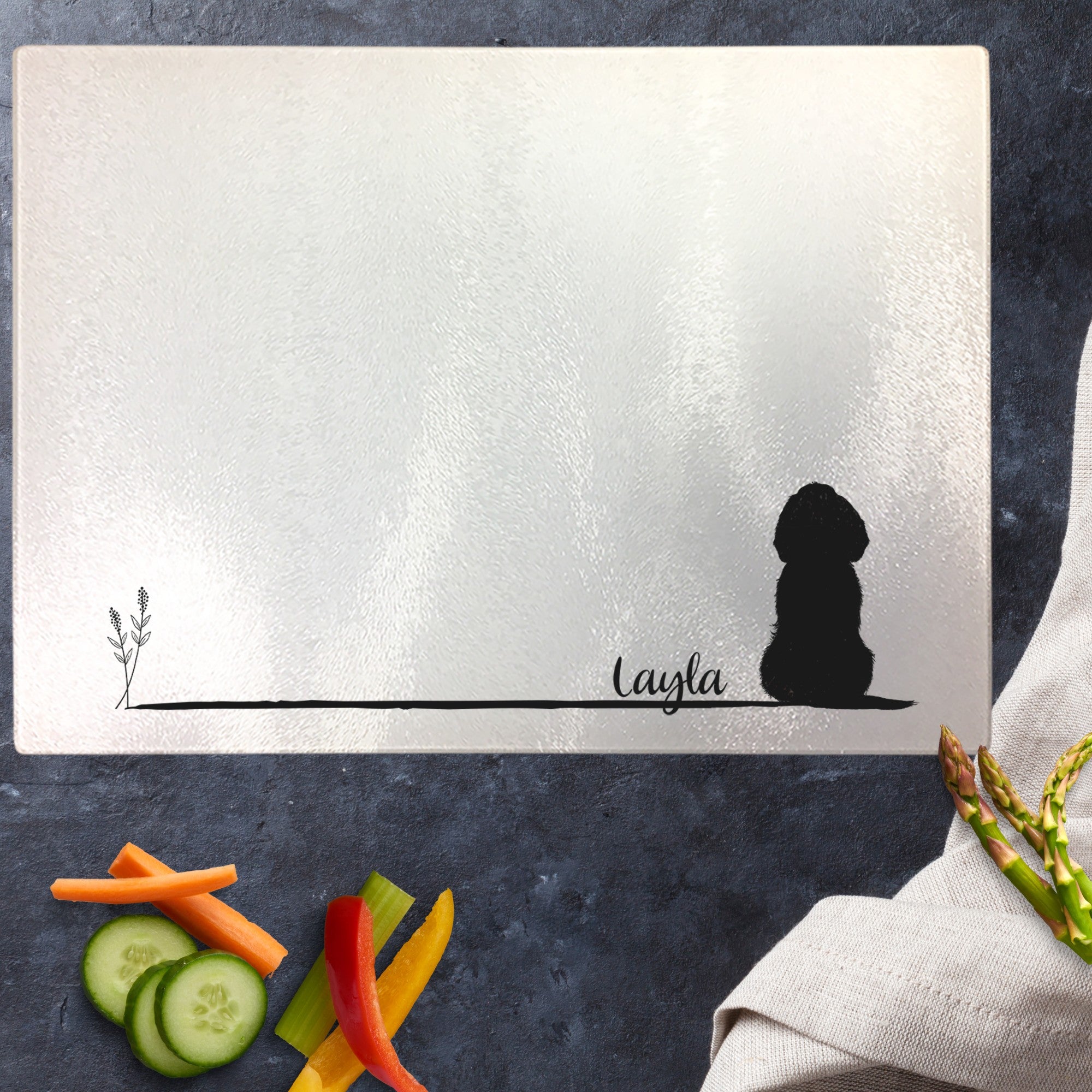 Personalised Chopping Board Sitting Dog - Sweetie