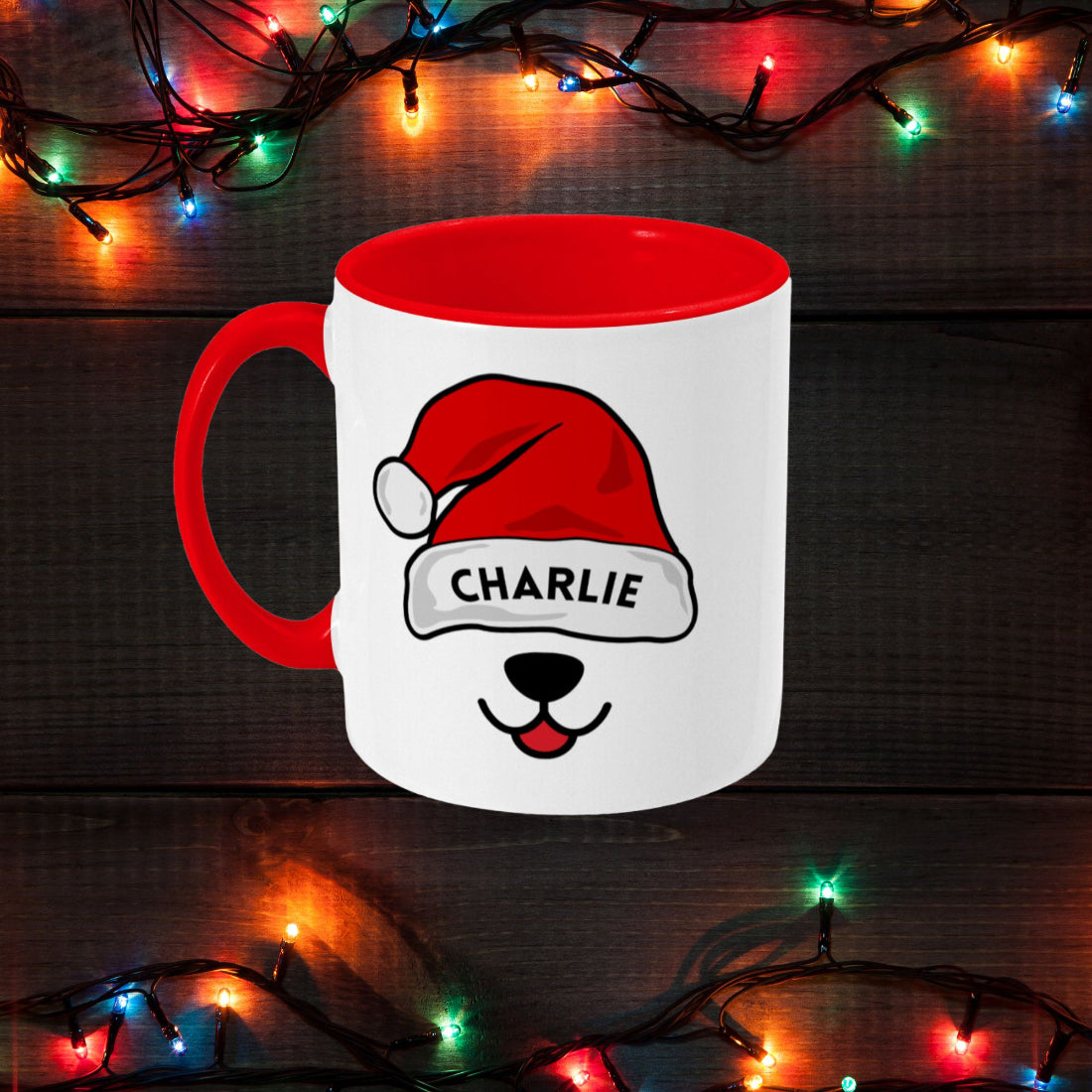 Personalised Christmas Mug Funny Santa's Dog Hat, 11oz Gift Mug - Sweetie