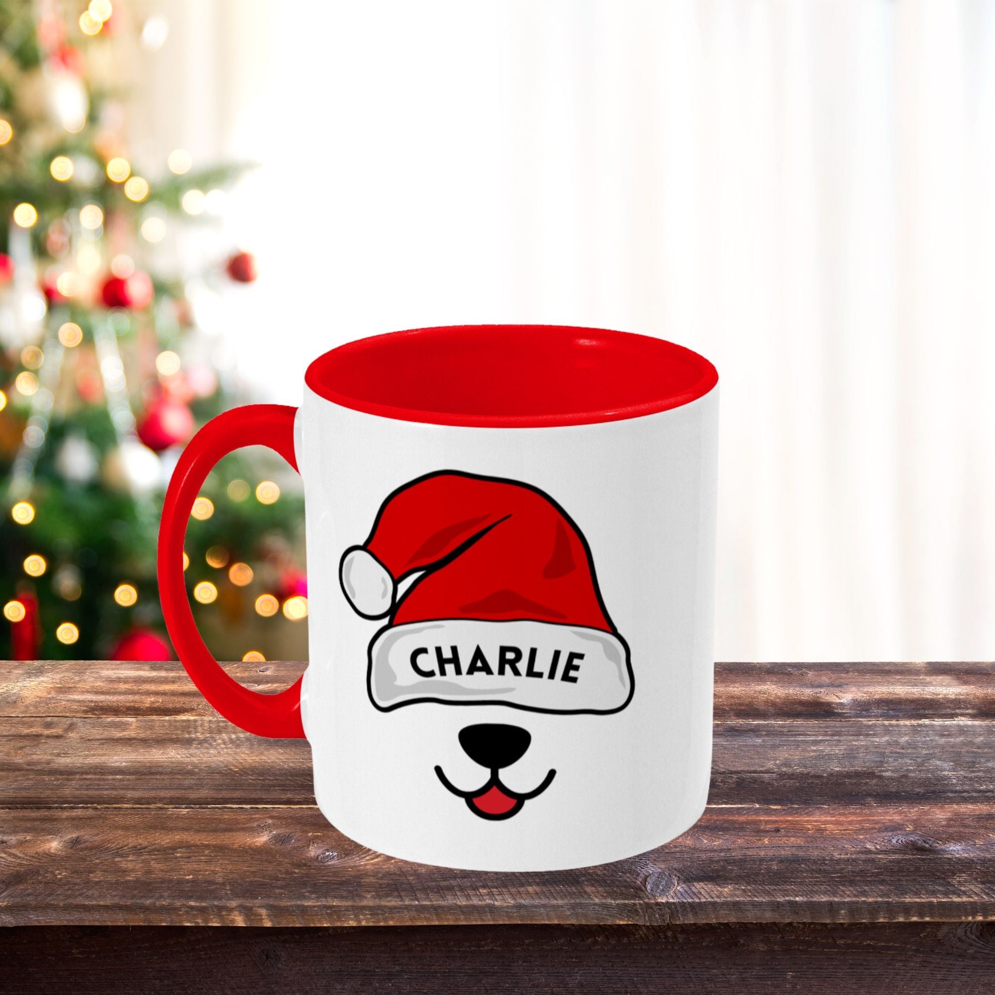 Personalised Christmas Mug Funny Santa's Dog Hat, 11oz Gift Mug - Sweetie