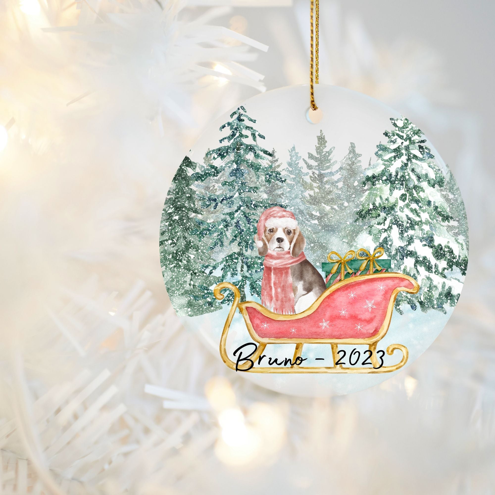 Personalised Christmas Ornament Dog in a sleigh (up to 2 dogs) - Sweetie