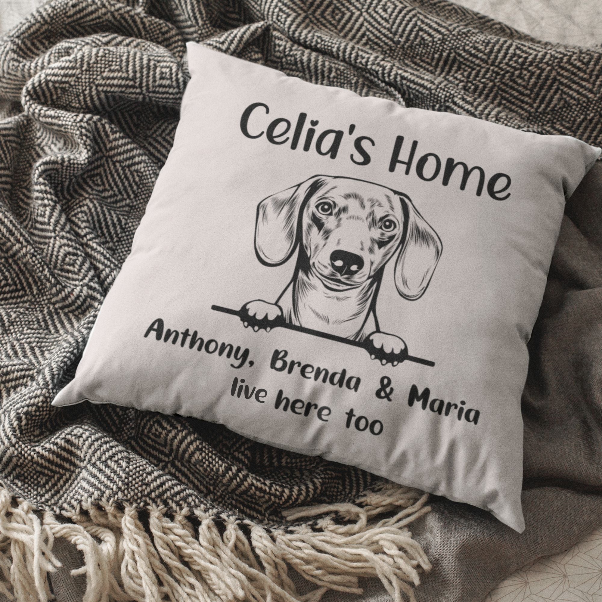 Personalised Cushion Dog's Home and Family Members Names - Sweetie