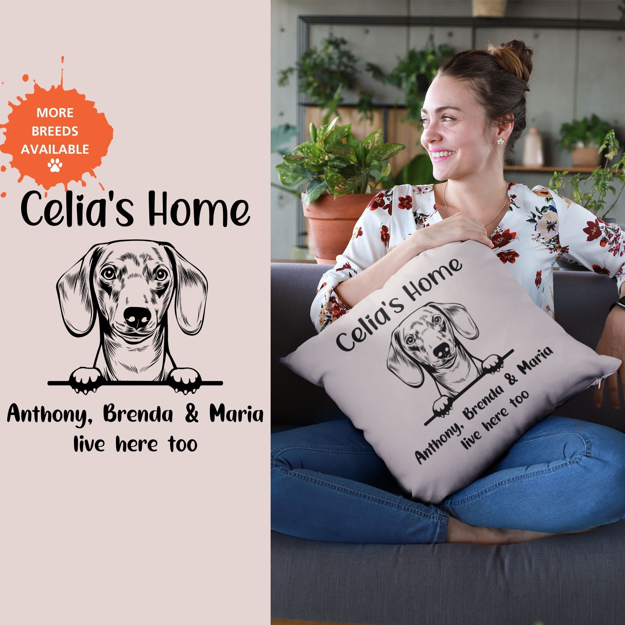 Personalised Cushion Dog's Home and Family Members Names - Sweetie