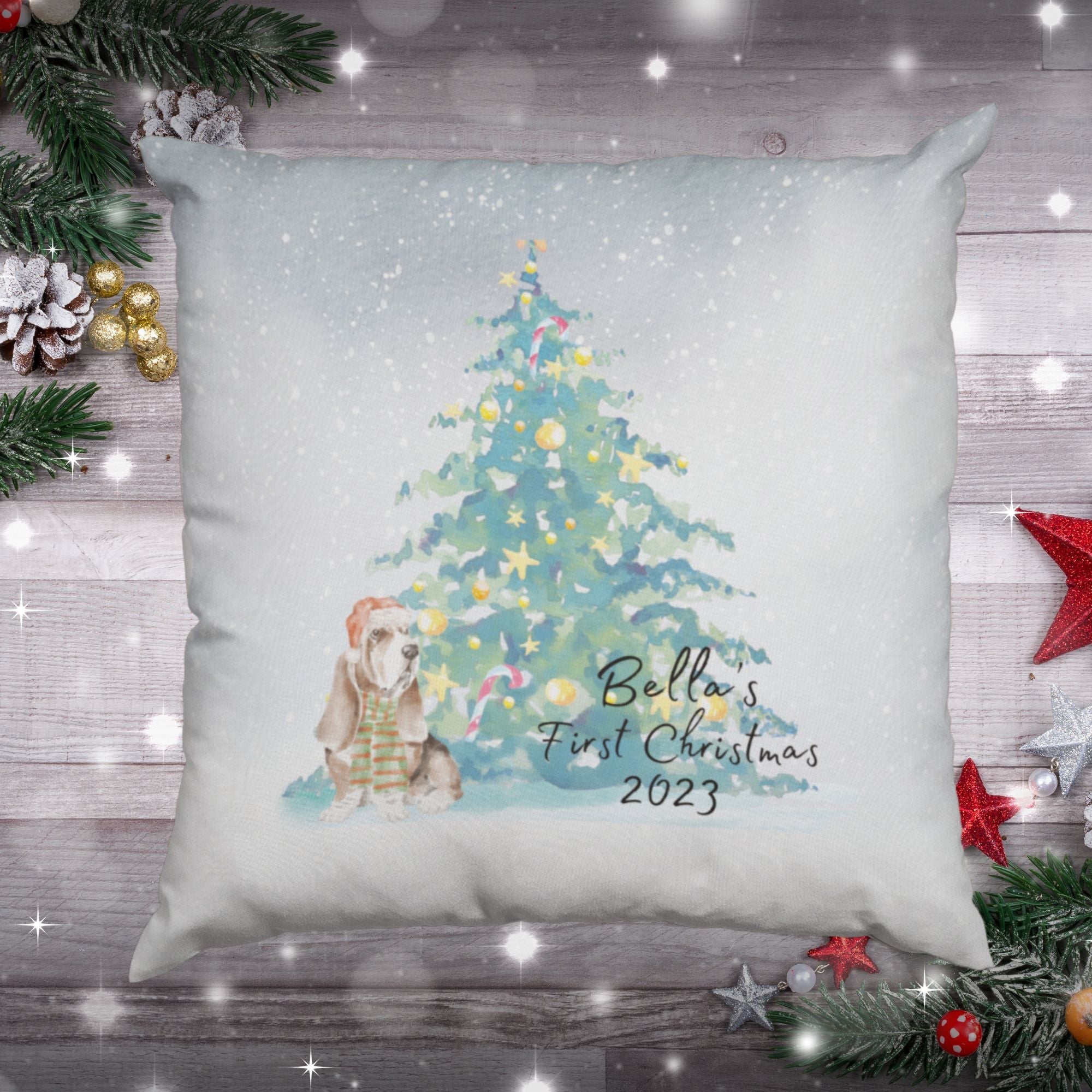 Personalised Dog First Christmas Cushion Gift - Sweetie