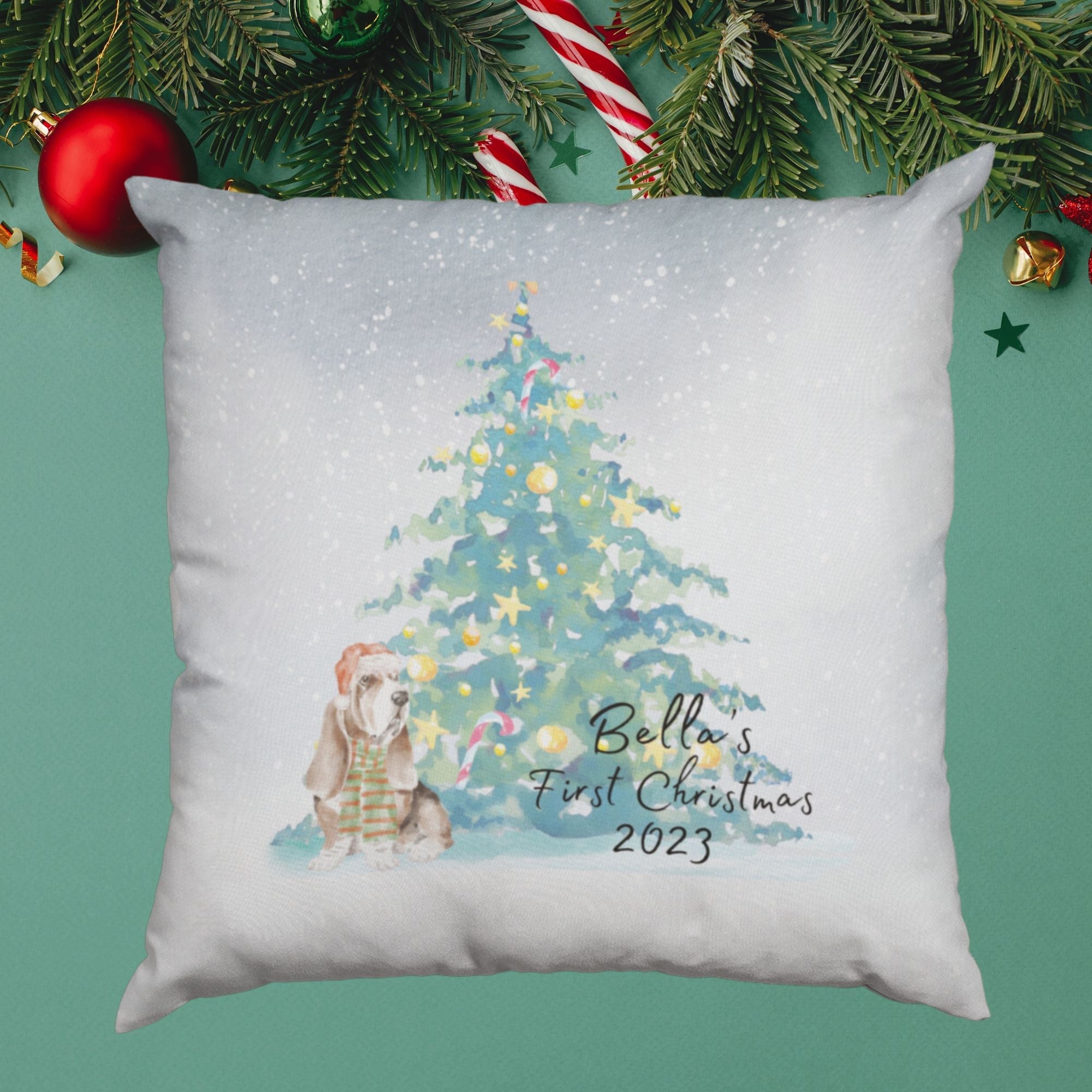 Personalised Dog First Christmas Cushion Gift - Sweetie