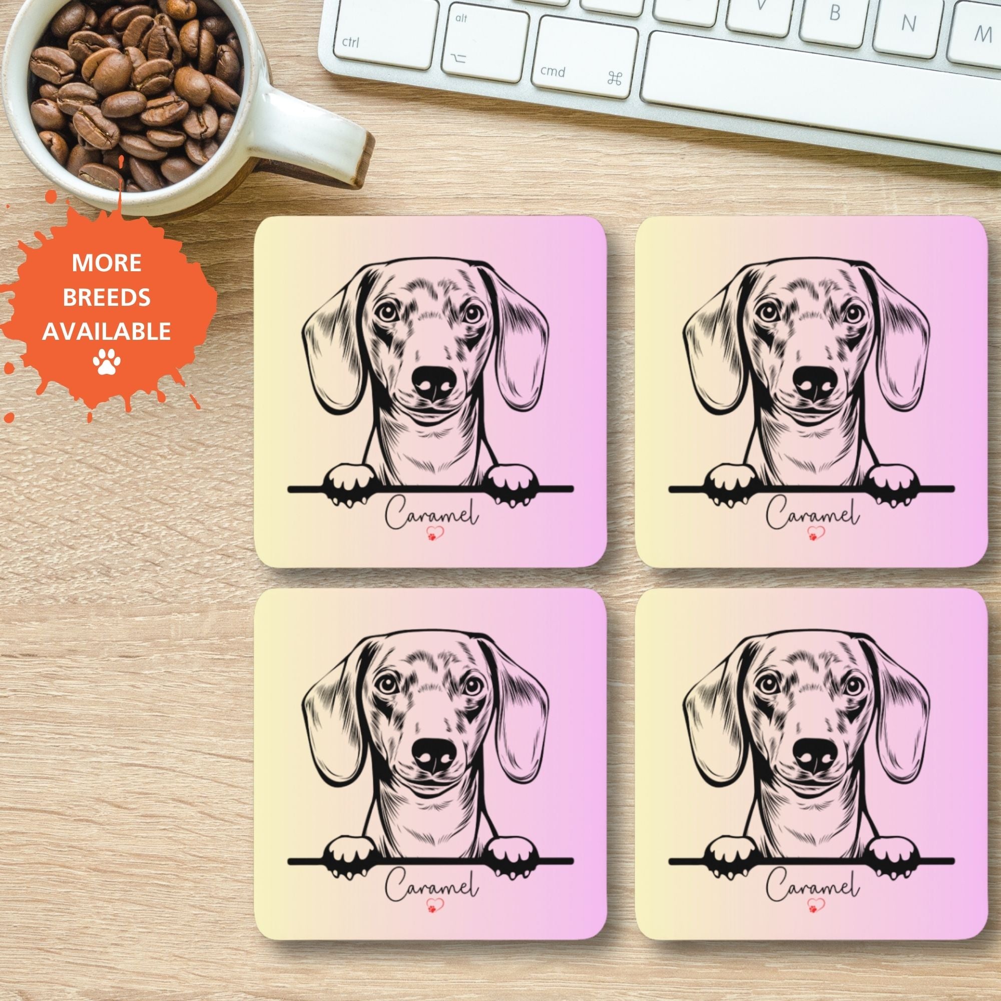 Personalised Dog Name Coasters Set of 4 - Sweetie