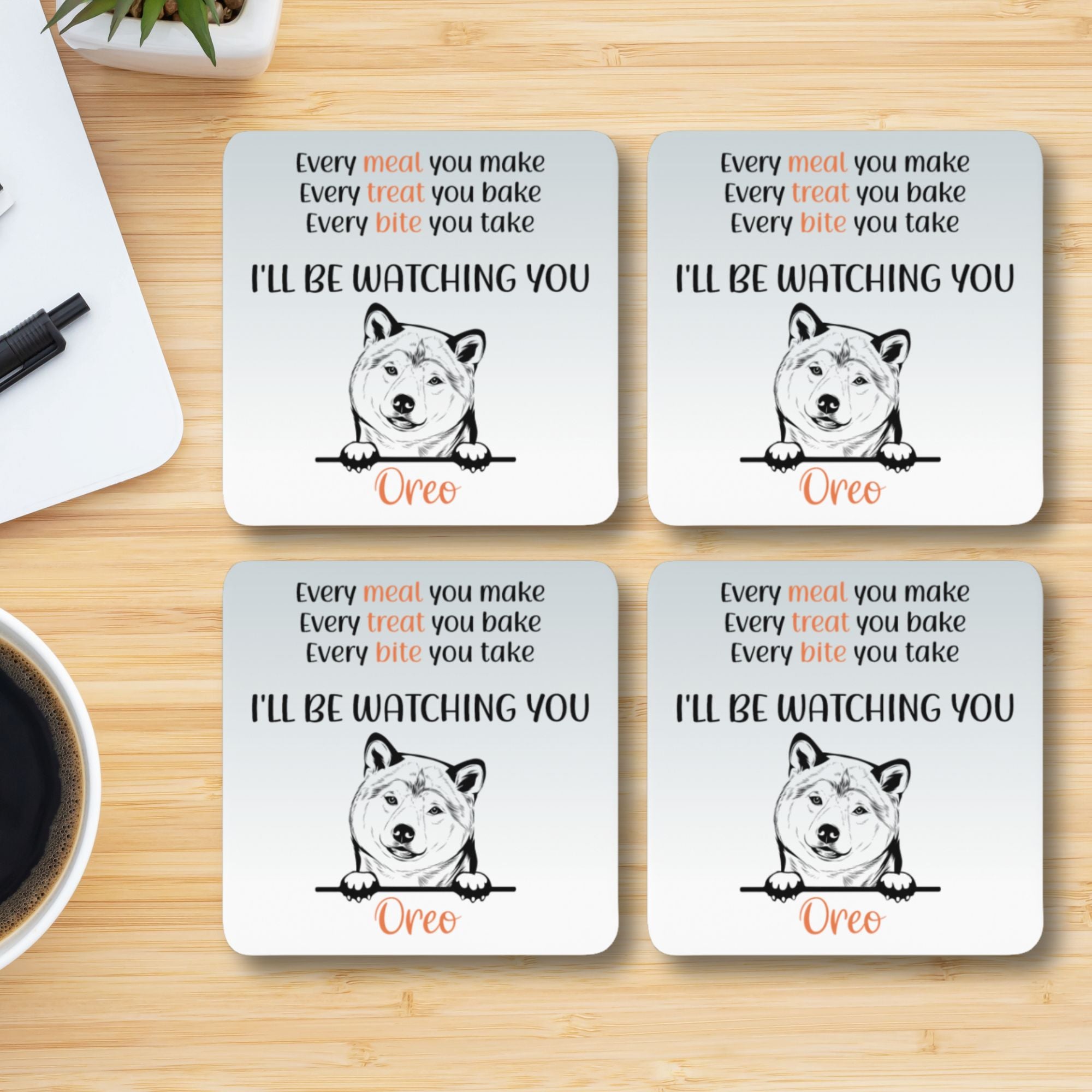 Personalised Funny Dog Coasters Set of 4 - Sweetie