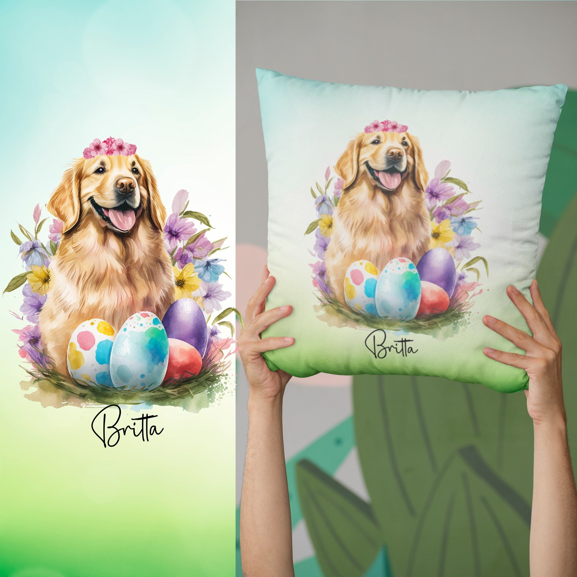 Personalised Golden Retriever Decorative Cushion - Sweetie