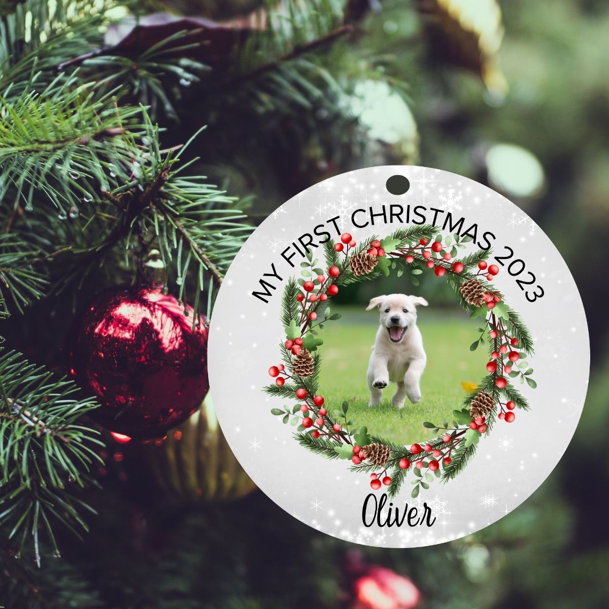 Personalised Photo First Dog Christmas / Merry Christmas Ornament - Sweetie