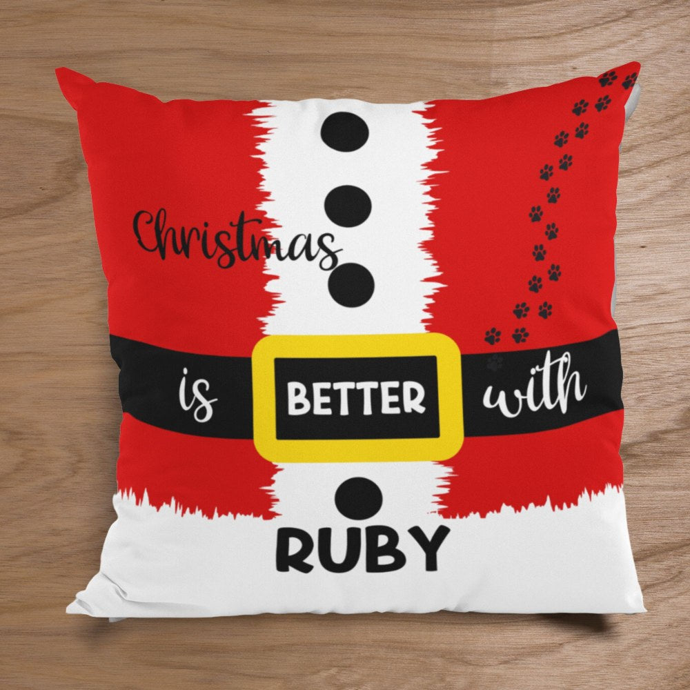 Personalised Santa Dog Name Cushion - Sweetie